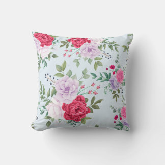 Cojín Decorativo Flores de Rosas Burgundy y Lila Elegantes