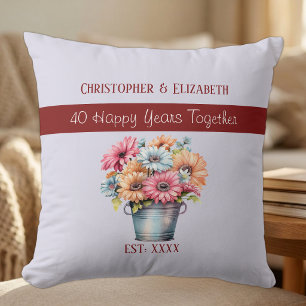 Cojín Decorativo flores de rubí 40 aniversario púrpura