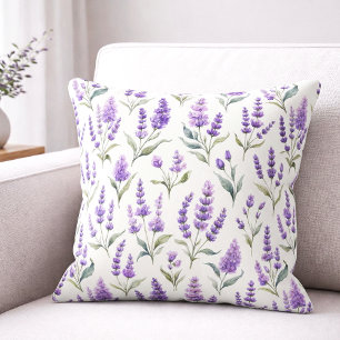 Cojín Decorativo Flores de Salvia Púrpura Verde Lavanda