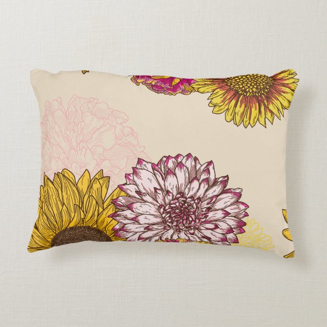 Cojín Decorativo Flores de sol, crisantemo, floral de naciones (Reverso)