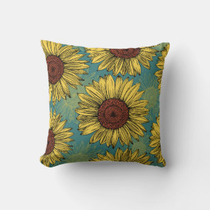 Cojín Decorativo Flores de sol de mano azul