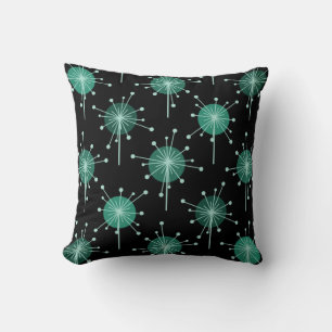Cojín Decorativo Flores de Starburst Sputnik Verde azuladas negras