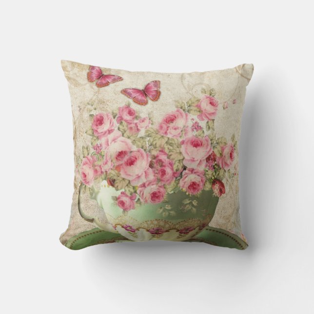 Cojín Decorativo Flores de taza de té (Anverso)