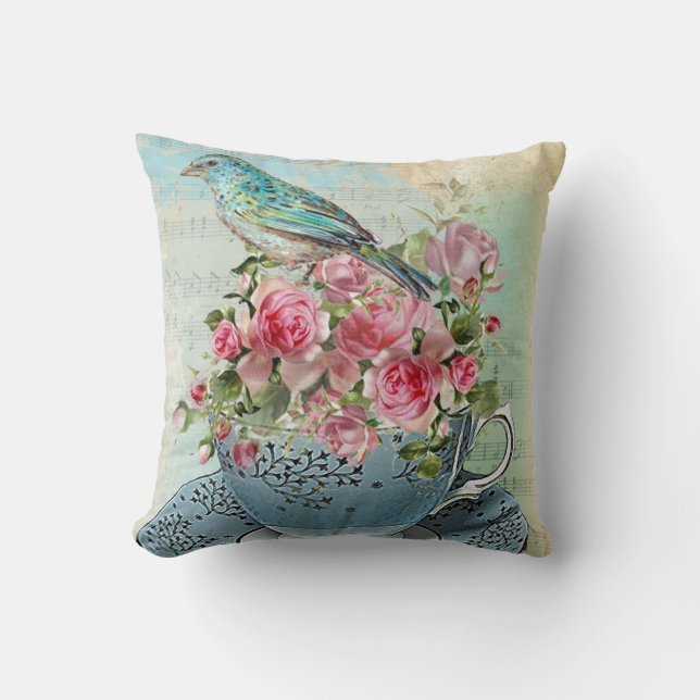 Cojín Decorativo Flores de taza de té (Anverso)