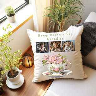 Cojín Decorativo Flores de té en la abuela del Día de la Madre