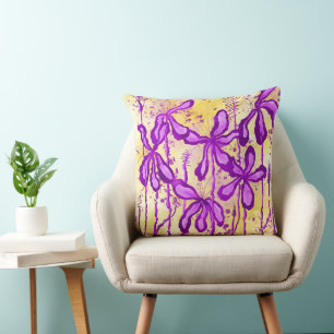 Cojín Decorativo Flores de tinta abstracta amarillas violeta