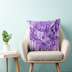 Cojín Decorativo Flores De Tinta Abstracta Púrpura Lilies