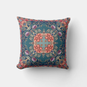 Cojín Decorativo Flores de tulipán de lino, marco floral ornamental