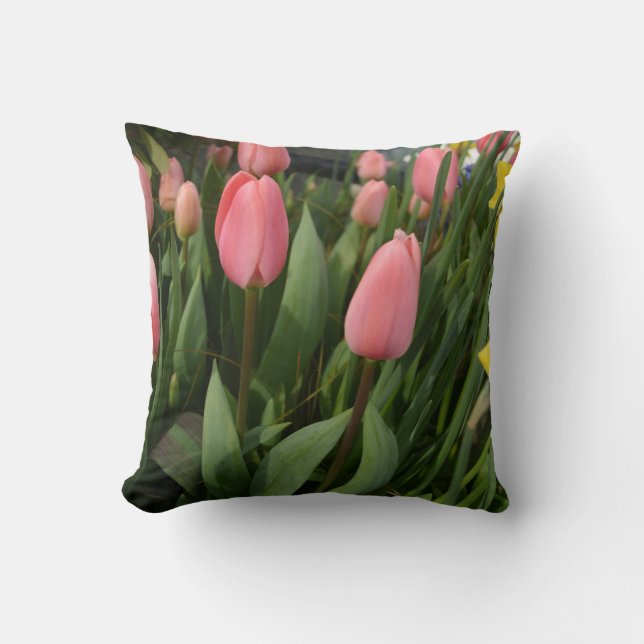 Cojín Decorativo Flores de tulipán rosadas de primavera (Anverso)