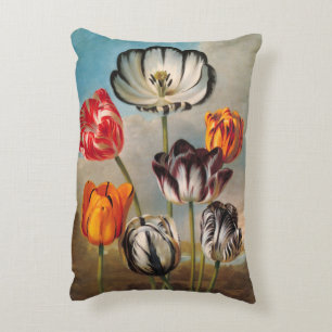 Cojín Decorativo Flores de Tulipán Variegado Antiguo en un Paisaje