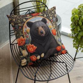 Cojín Decorativo Flores de tulipanes coloridas del oso negro