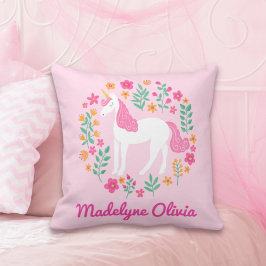 Cojín Decorativo Flores de unicornio con un nombre personalizado ro