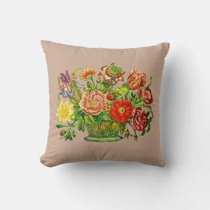 Cojín Decorativo Flores de verano en una canasta, fondo beige