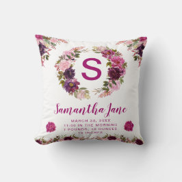 Cojín Decorativo Flores de verano moradas y rosas acuarelas bebé