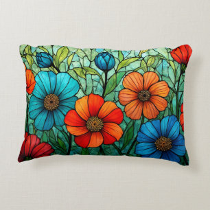 Cojín Decorativo Flores de vidrio manchado coloridas