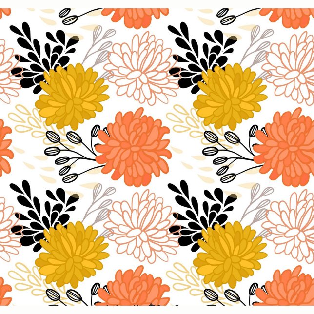 Cojín Decorativo Flores decorativas (Seamless pattern with flowers, black leaves and branches on a white background. )