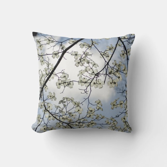 Cojín Decorativo Flores del Dogwood y cielo azul (Anverso)