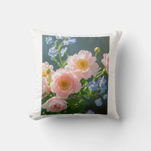 Cojín Decorativo Flores delicadas rosa azul