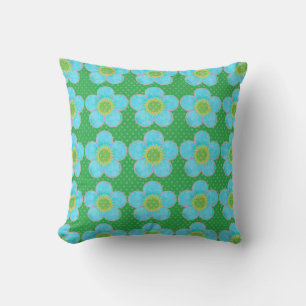 Cojín Decorativo Flores Digitales de Lunares Azules y Verdes Aqua