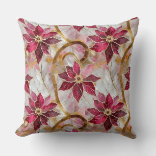 Cojín Decorativo Flores doradas Burgundy Pink Poinsettias de Navida