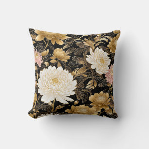 Cojín Decorativo Flores doradas chinas. Tela hermosa y elegante