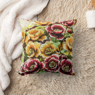 Cojín Decorativo Flores Doradas de Borgoña - Decoración Floral Vibr