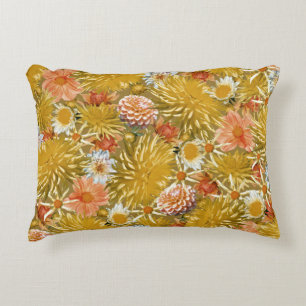 Cojín Decorativo Flores doradas de dalia, diseño floral vintage.