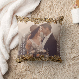 Cojín Decorativo Flores doradas de lujo Moda elegante negro