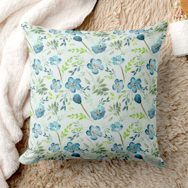 Cojín Decorativo Flores Elegantes de color azul verde azul Boho