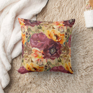 Cojín Decorativo Flores elegantes de otoño en burgundy naranja