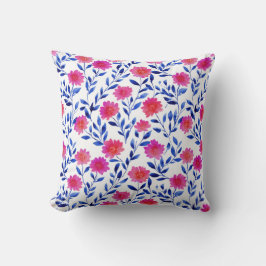 Cojín Decorativo Flores Elegantes de Primavera Acuarela Rosa Fucsia