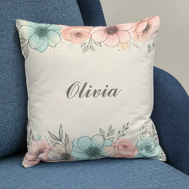 Cojín Decorativo Flores Elegantes en Acuarela con Estilo Sketch