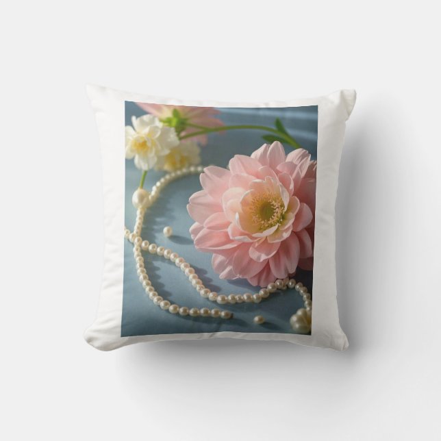 Cojín Decorativo Flores elegantes y perlas (Anverso)