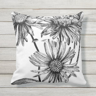 Cojín Decorativo Flores en blanco y negro