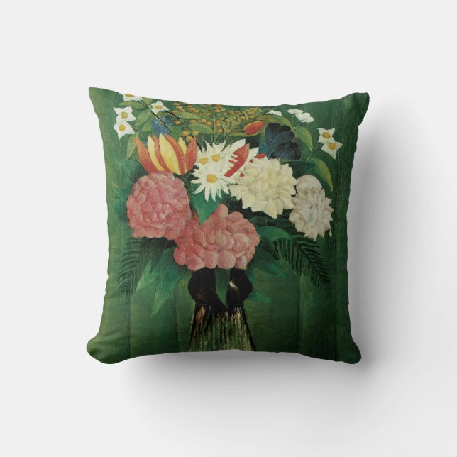 Cojín Decorativo Flores en una bolsa verde (Anverso)