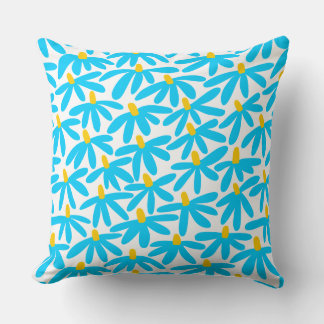 Cojín Decorativo Flores estilizadas: azul cielo, ámbar y blanco