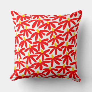 Cojín Decorativo Flores Estilizadas - Rojo, Ámbar y Blanco