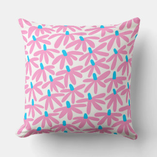 Cojín Decorativo Flores Estilizadas - Rosa, Azul Cielo y Blanco