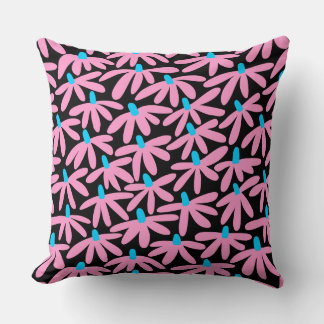 Cojín Decorativo Flores Estilizadas - Rosa, Azul Cielo y Negro