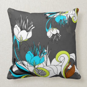 Cojín Decorativo Flores exóticas coloridas fondo gris
