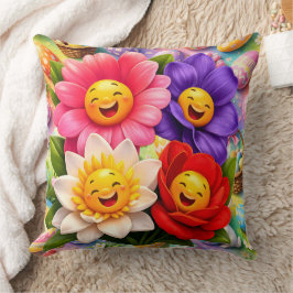 Cojín Decorativo Flores felices sonrientes de primavera