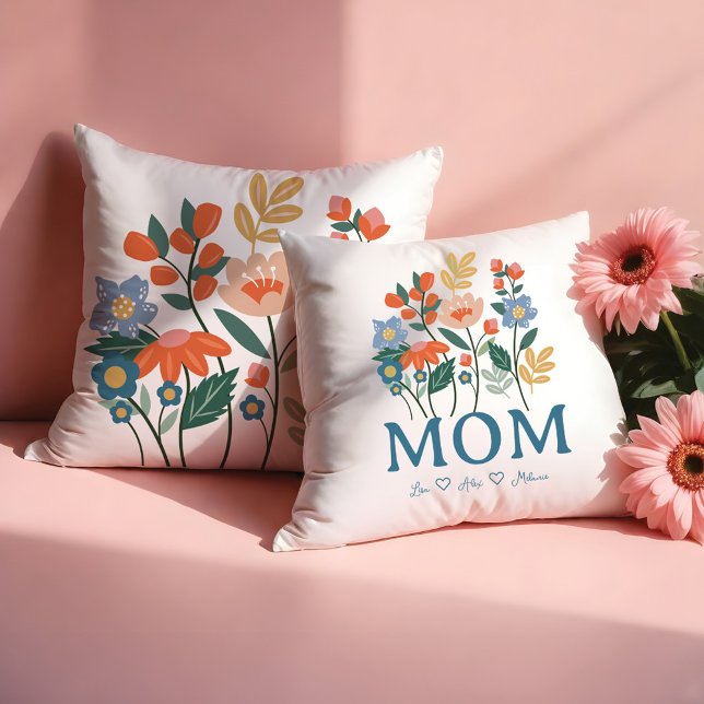 Cojín Decorativo Flores Florales Elegantes De Mamá Personalizadas (Elegant Mom Floral Flowers Personalized Throw Pillow)