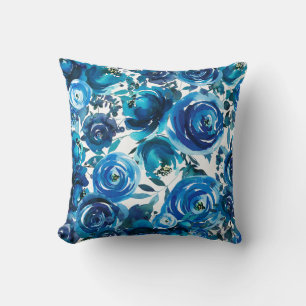 Cojín Decorativo Flores Florales Índigo Azul Elegante Shabby Chic