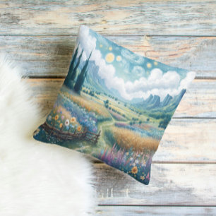 Cojín Decorativo Flores florecientes y escenas de montaña