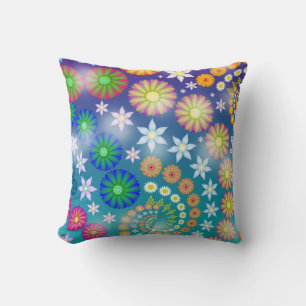 Cojín Decorativo Flores Fractales Abstractas Brillantes