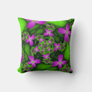 Cojín Decorativo Flores fractales abstractas modernas neon rosa ver