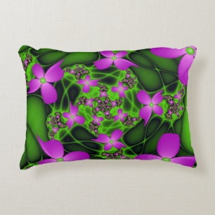 Cojín Decorativo Flores fractales abstractas modernas neón rosa ver