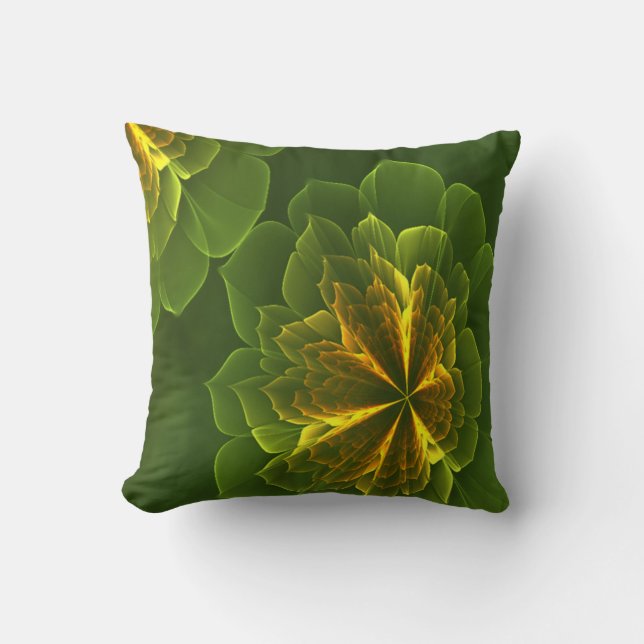 Cojín Decorativo Flores fractales amarillas verdes (Anverso)