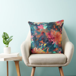 Cojín Decorativo Flores Gigantes Abstractas Pintadas de Crisantemos