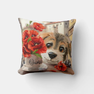 Cojín Decorativo Flores graciosas de cachorro y amapola